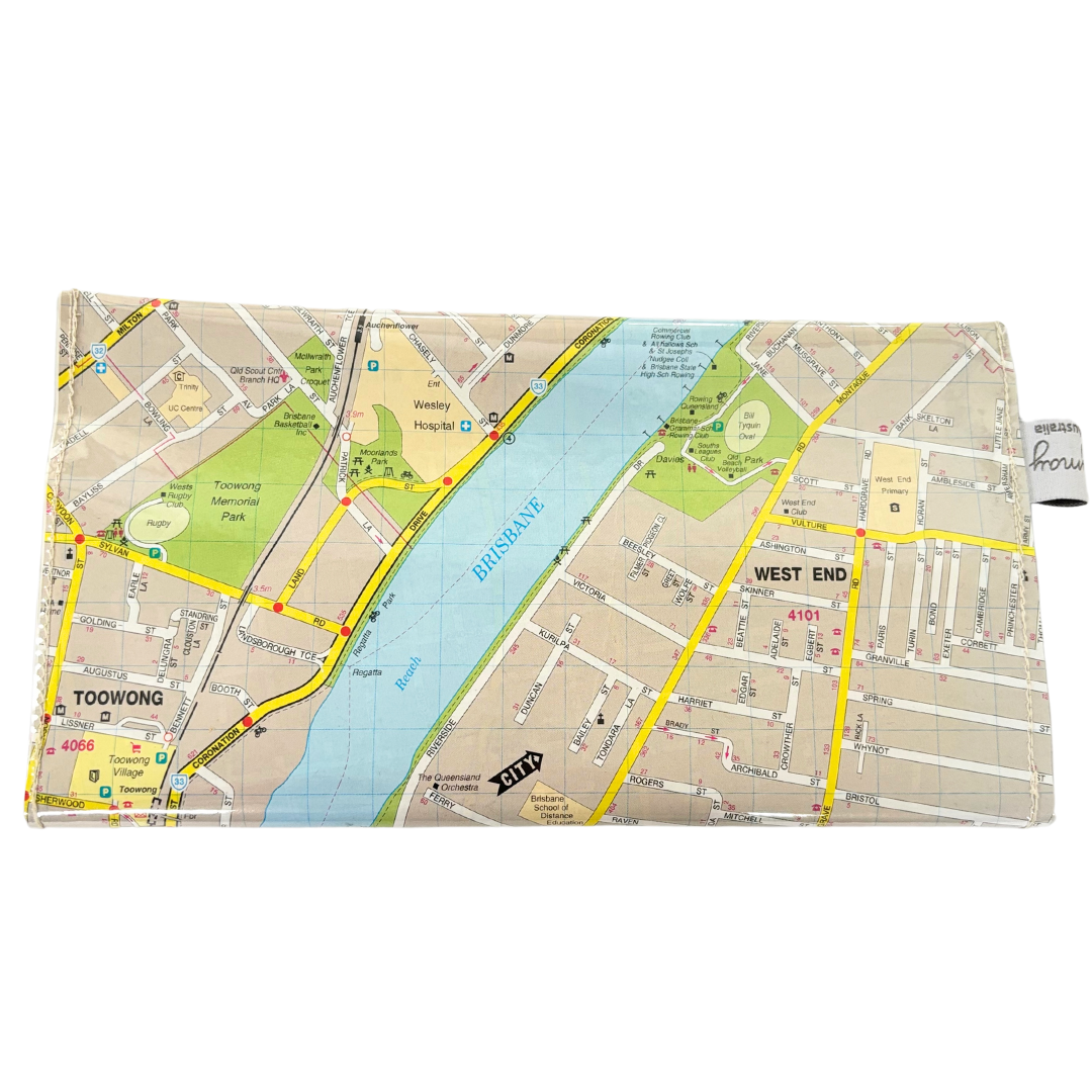 Recycled Street Map Wallet - Brisbane River, Auchenflower, Milton, Toowong, West End