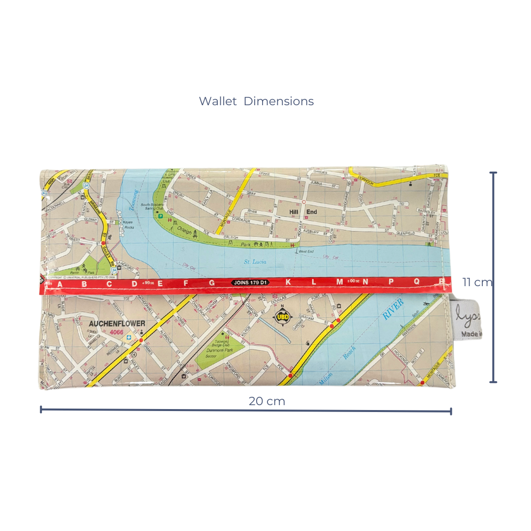 Recycled Street Map Wallet - Brisbane River, Auchenflower, Milton, Toowong, West End