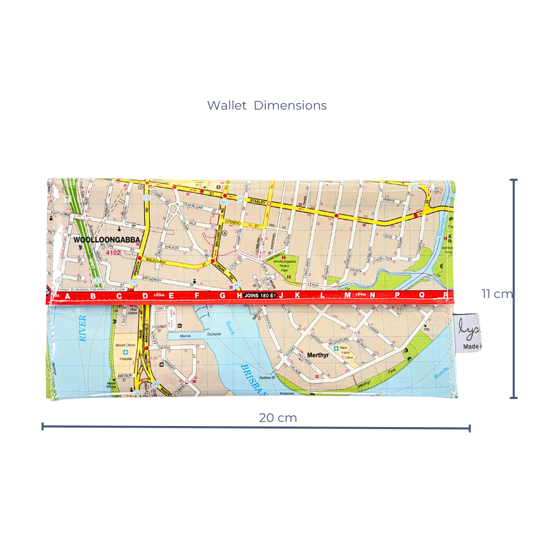 Recycled Street Map Wallet - New Farm, Woolloongabba, Kangaroo Point, East Brisbane