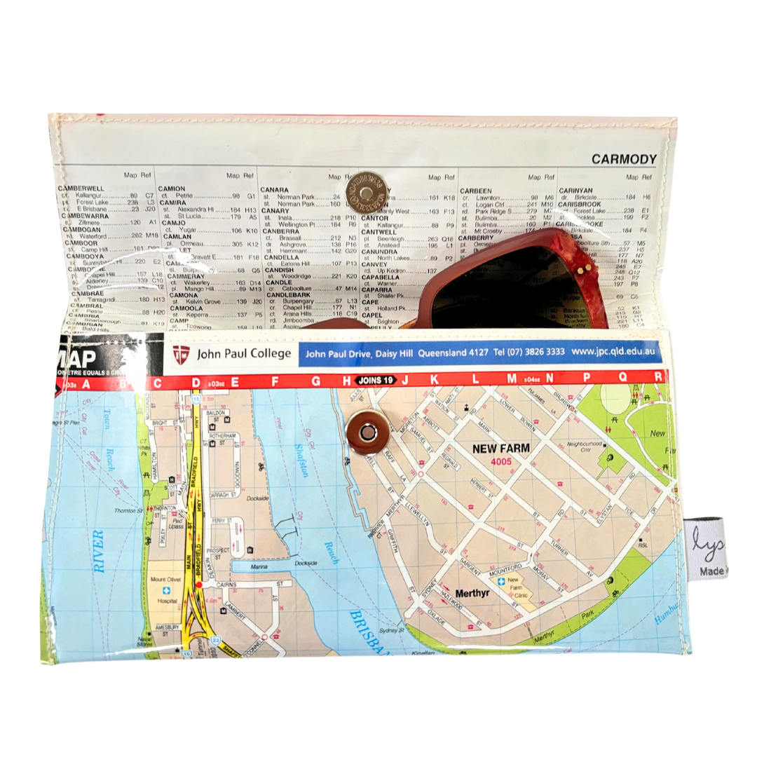 Recycled Street Map Wallet - New Farm, Woolloongabba, Kangaroo Point, East Brisbane