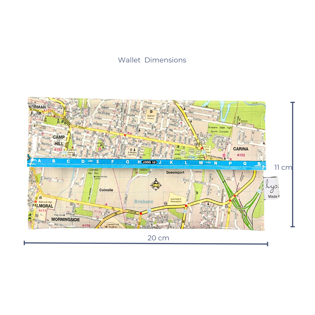 Recycled Street Map Wallet - Morningside, Colmslie,  Balmoral, Seven Hills, Cannon Hill