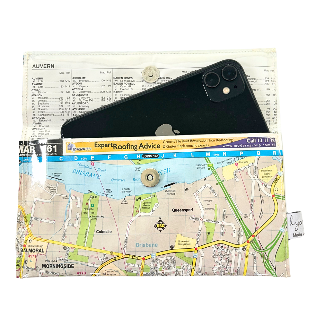 Recycled Street Map Wallet - Morningside, Colmslie,  Balmoral, Seven Hills, Cannon Hill