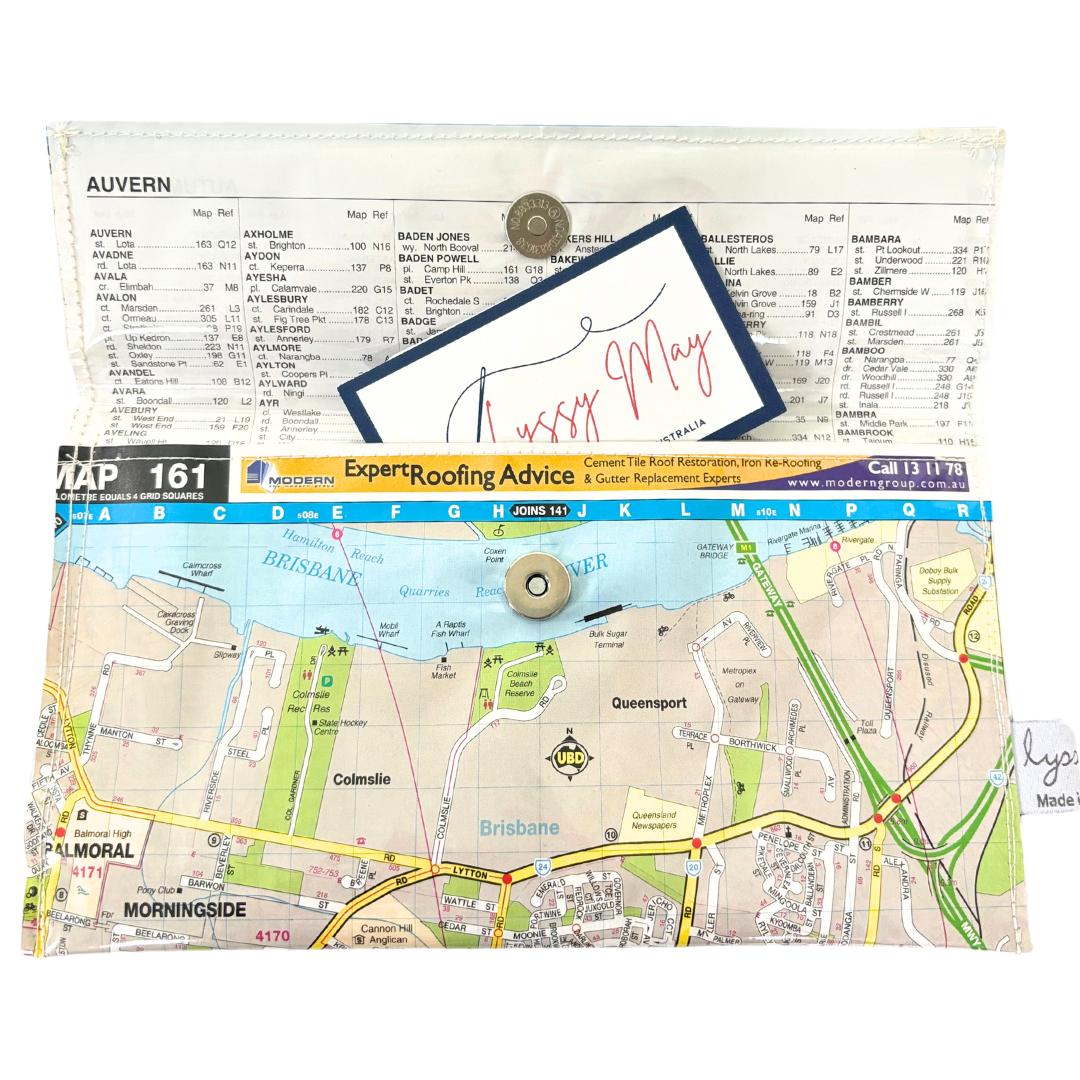 Recycled Street Map Wallet - Morningside, Colmslie,  Balmoral, Seven Hills, Cannon Hill