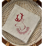 Christmas Deer and Garland Linen Napkins - Red (Set of 4)