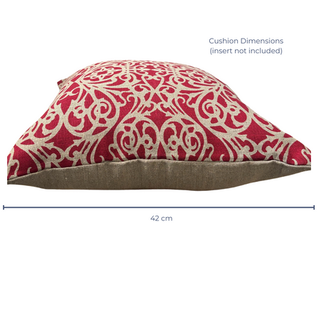 Fretwork Cushion Cover in Red on Natural Linen