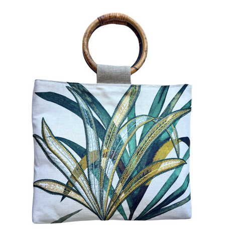 Port Douglas Days Large Shopper with Rattan Handles (Green)