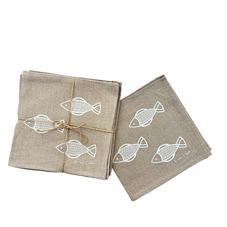 Loads of Fishes Linen Napkins - White (Set of 4)