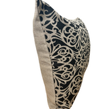 Fretwork Cushion Cover in Black on Natural Linen