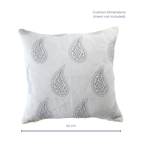 Paisley Parfait Cushion Cover - Grey on White Linen