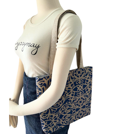 Sunday Denim Tote - Handprinted Linen