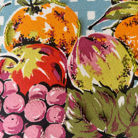 Retro Kitchen Fruit Bowl - Check tea towel wall hanging