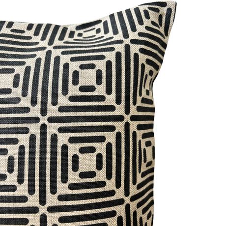 Diamond Cushion Cover Hand Printed in Black on Natural Linen