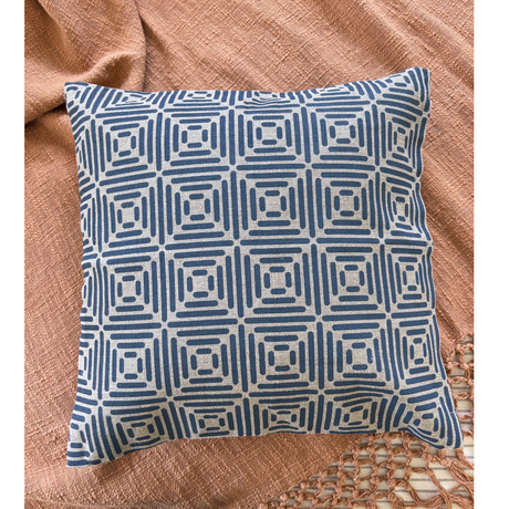 Diamond Cushion Cover Hand Printed in Cottage Blue on Natural Linen