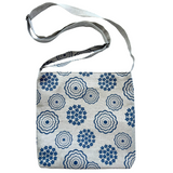 Cottage Garden Flower Print in Navy on Natural Linen - Cross Body Bag