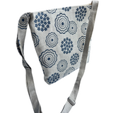 Cottage Garden Flower Print in Navy on Natural Linen - Cross Body Bag