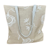 Handprinted Bohemian Blooms Extra Large Tote (Natural Linen)