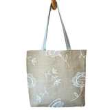 Handprinted Bohemian Blooms Extra Large Tote (Natural Linen)