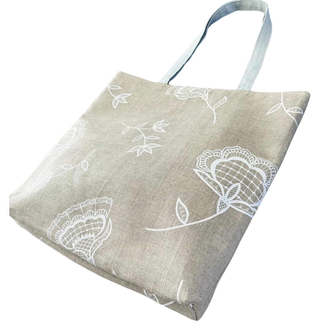 Handprinted Bohemian Blooms Extra Large Tote (Natural Linen)