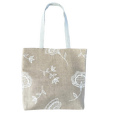 Handprinted Bohemian Blooms Extra Large Tote (Natural Linen)