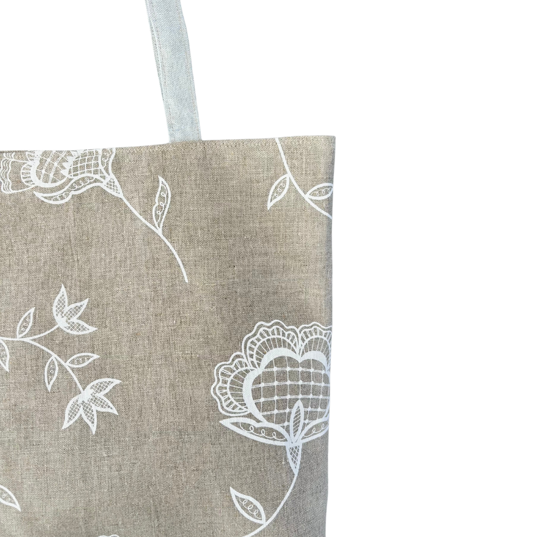 Handprinted Bohemian Blooms Extra Large Tote (Natural Linen)