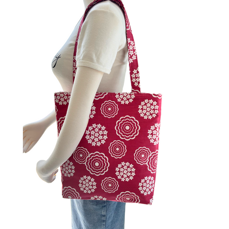 Handprinted Cottage Garden Shopper in White and Rouge