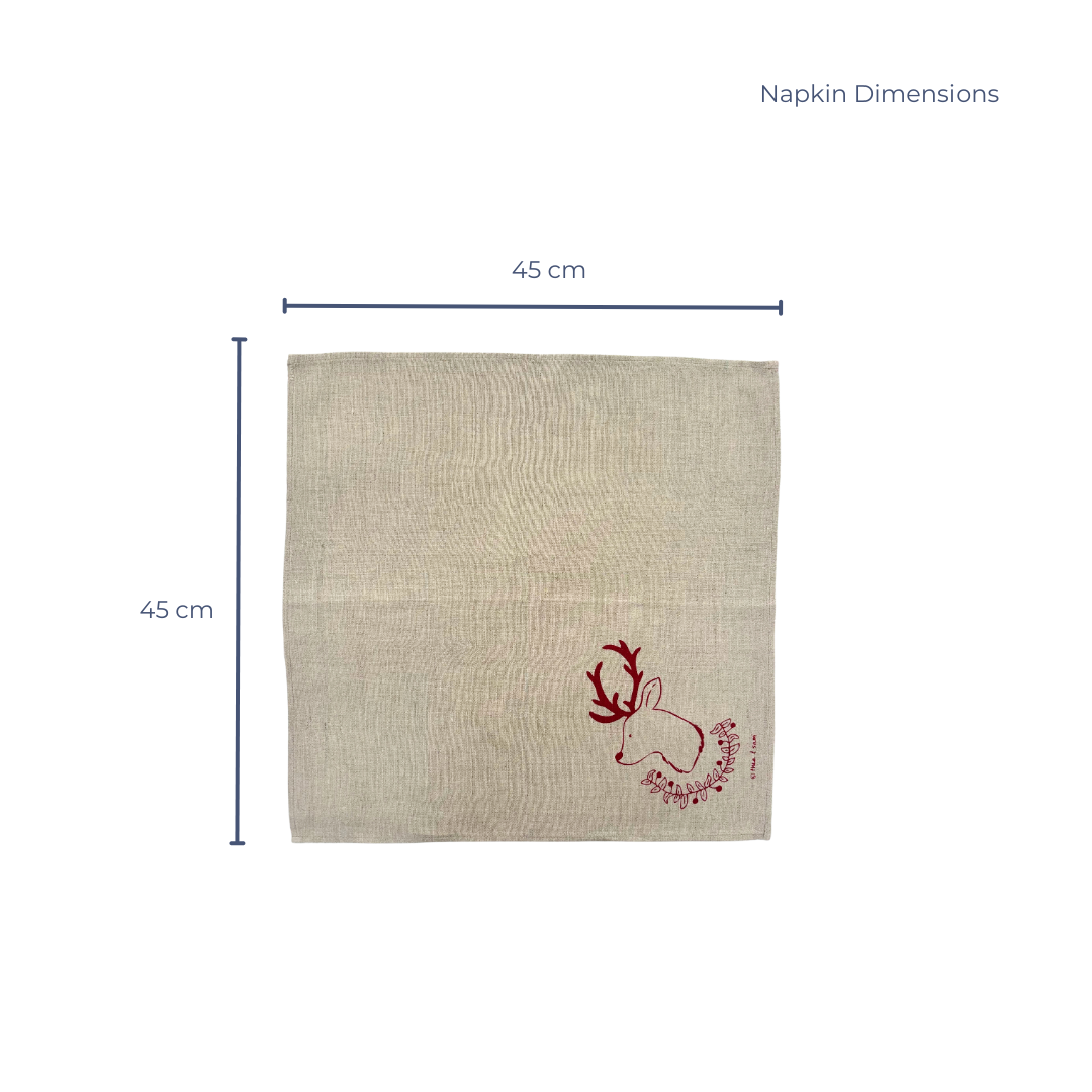 Christmas Deer and Garland Linen Napkins - Red (Set of 4)