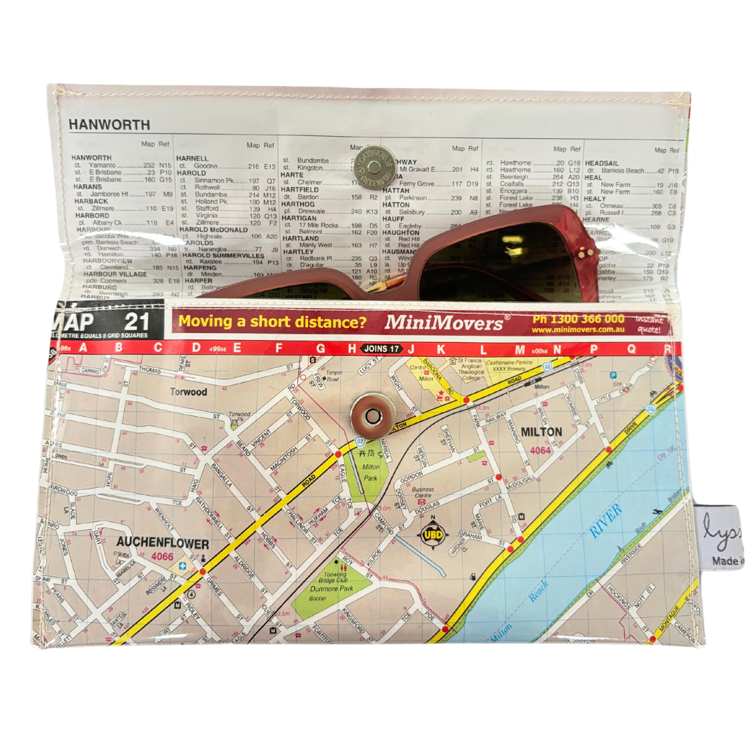 Recycled Street Map Wallet - Brisbane River, Auchenflower, Milton, Toowong, West End